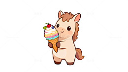 卡通羊驼冰淇淋插画