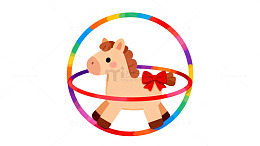 彩虹圈木马卡通插画