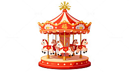 喜庆旋转木马卡通插画