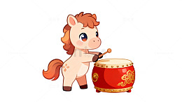 卡通小马敲鼓图