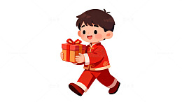 卡通新年送礼盒插画素材
