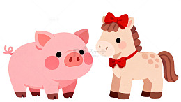 卡通小猪小马插画设计素材