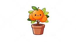 卡通柑橘盆栽插画