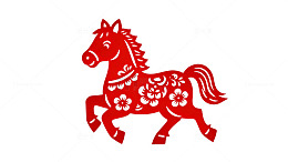 剪纸风红色马图案装饰素材