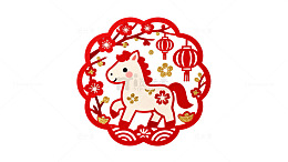 传统中国风马年剪纸艺术