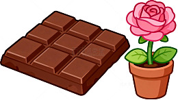 卡通巧克力玫瑰盆栽插画