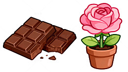 卡通风格巧克力与玫瑰花插图