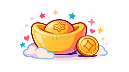 卡通金元宝与金币插画