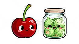 卡通水果玻璃瓶插画