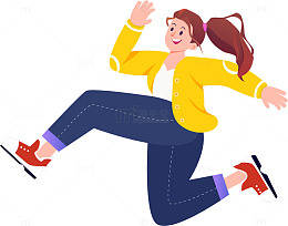 卡通少女奔跑插画