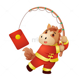 小马拿着鱼竿钓起红包