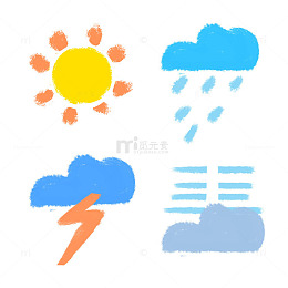 天气图标简约卡通晴天小雨雷电雾霾