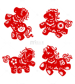 马年2026剪纸艺术马矢量素材