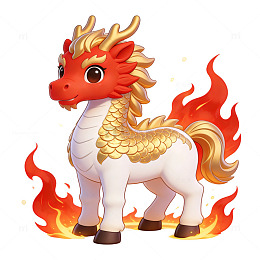 卡通火焰麒麟插画免扣素材装饰元素