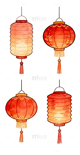 中国风红灯笼装饰插画