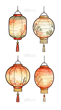 水彩传统中式灯笼插画