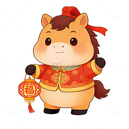 可爱卡通马年新年祝福插画