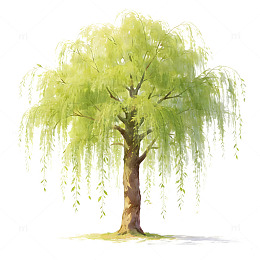 水彩画柳树自然风光装饰画