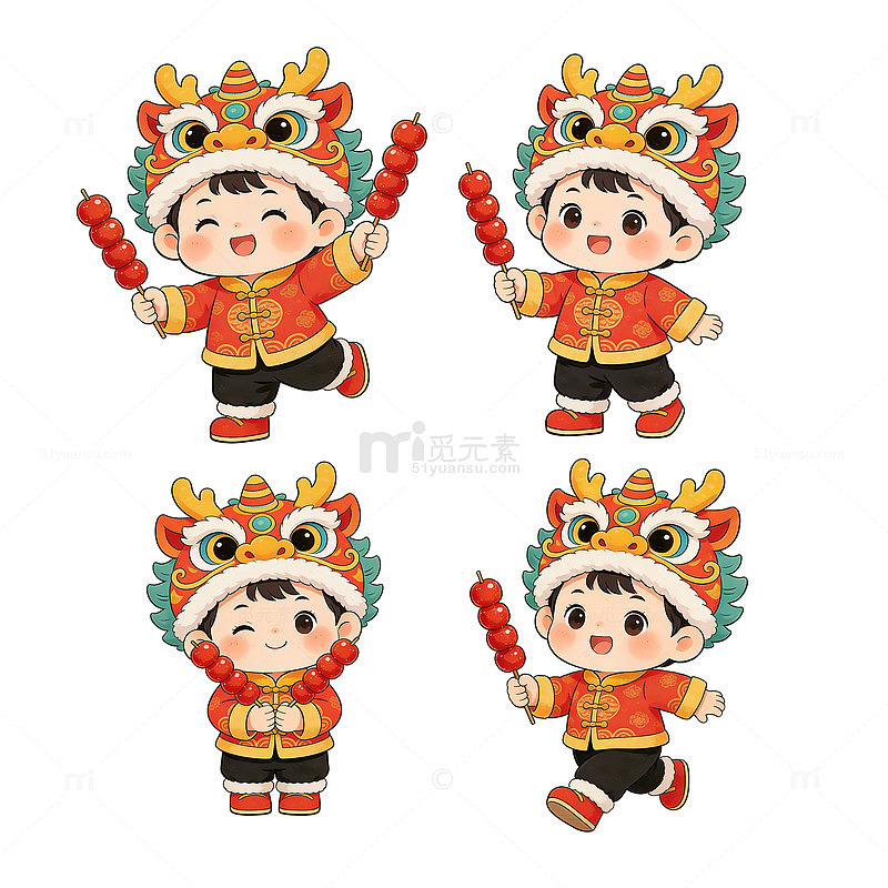 中国风国风卡通人物春节过年喜庆冰糖葫芦