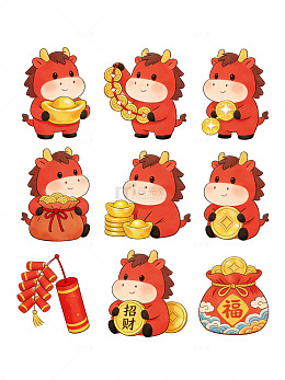 可爱卡通牛年贺岁贴纸设计素材