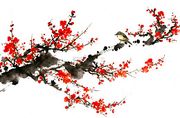 水墨画梅花小鸟国画艺术