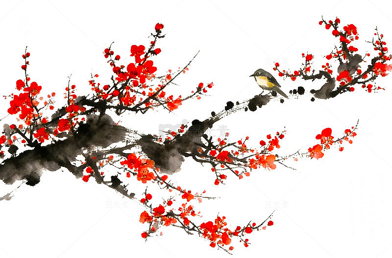 水墨画梅花小鸟国画艺术