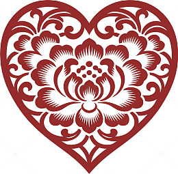 国风牡丹剪纸爱心装饰