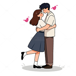 手绘卡通拥抱情侣