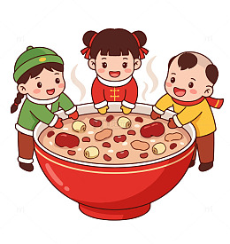 卡通腊八节欢乐煮粥图