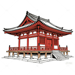 传统日本建筑手绘插画