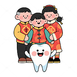 卡通春节家庭与牙齿插画