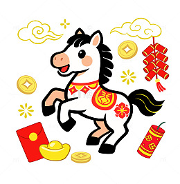2026卡通马年新年春节庆祝插画