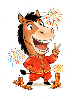 2026卡通马年新年春节庆祝烟花鞭炮图