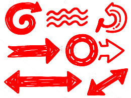 红色手绘箭头和线条元素设计素材