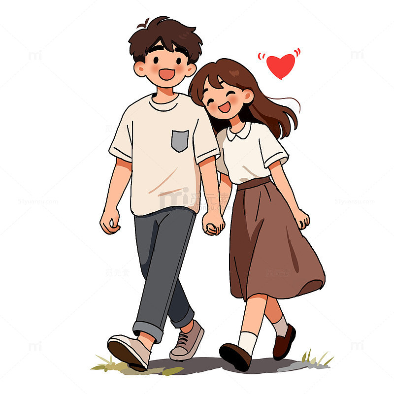 手绘浪漫牵手情侣