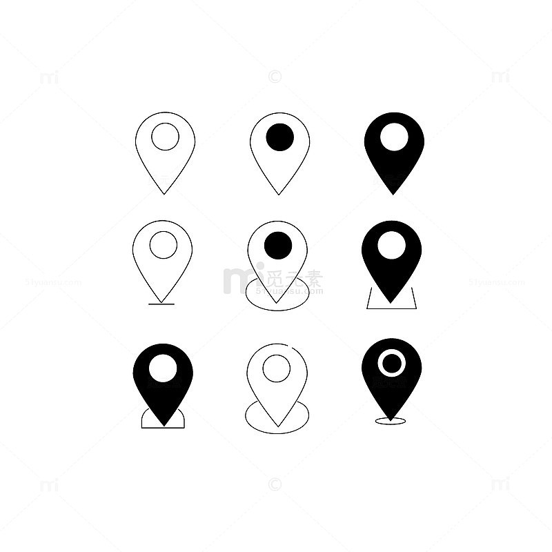 简约黑白地图定位图标设计元素
