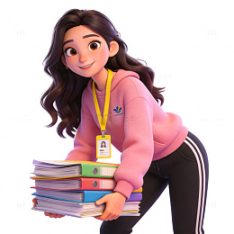 卡通女性学生搬运书籍插画