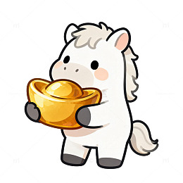 可爱小马抱金元宝卡通插画