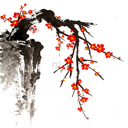 水墨梅花山水画艺术画作