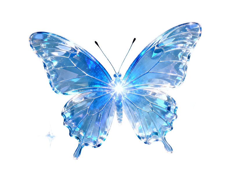 蓝色水晶蝴蝶在白色背景上