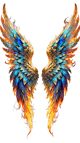 火焰与蓝金交织的梦幻羽翼