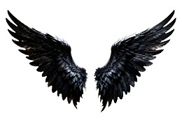 展开的黑色羽翼特写图片