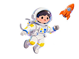 卡通宇航员太空飞行火箭