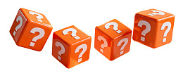 四个橙色问号骰子排列展示