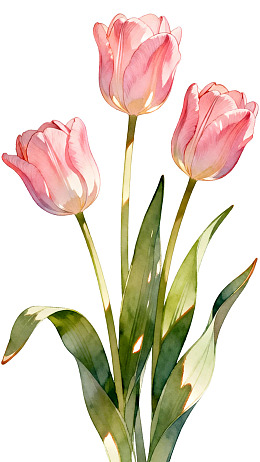 三朵粉色郁金香的水彩画