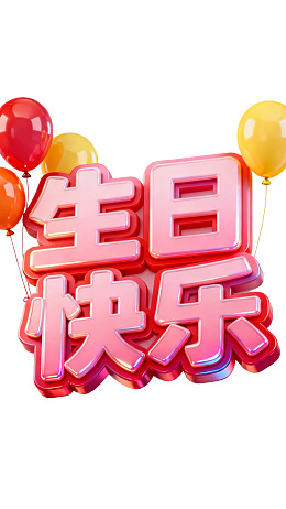 生日快乐立体字样配彩色气球