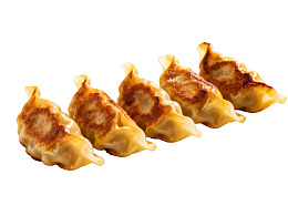 四只金黄煎饺排列展示