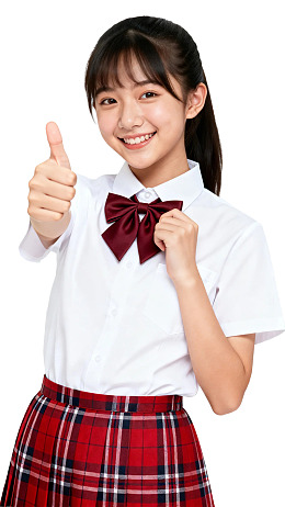 穿校服女孩竖大拇指微笑