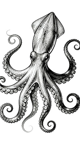 黑白线条风格的章鱼插画