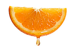 橙片滴落汁液特写图片